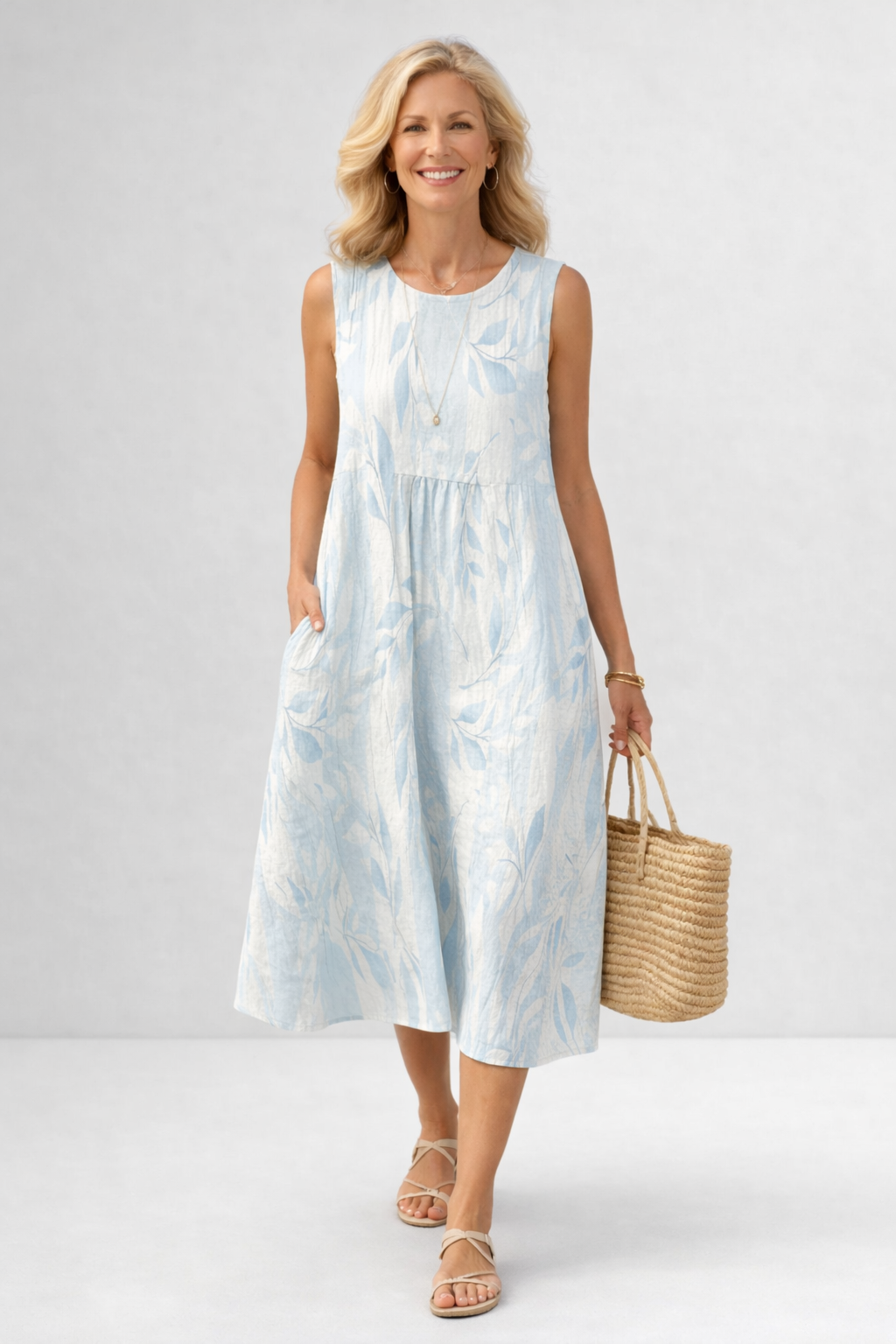 Joy | Leaf Print Midi Dress