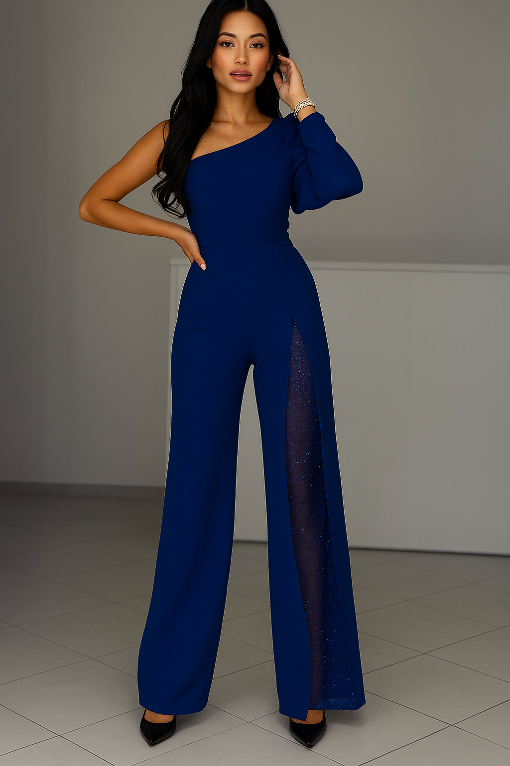 Athéna – Combinaison Élégante Asymétrique Avec Détail Brillant