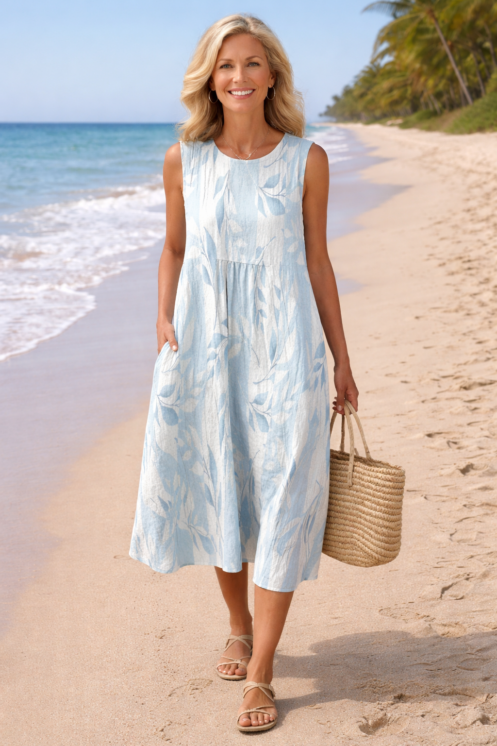 Joy | Leaf Print Midi Dress