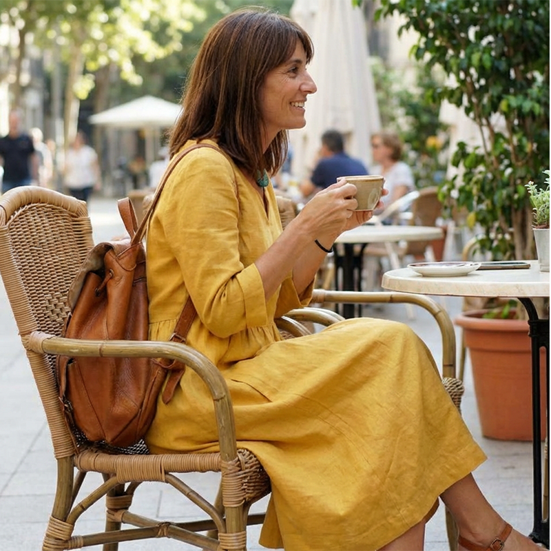 V-Neck Casual Cotton & Linen Dress – 3/4 Sleeves with Side Zip